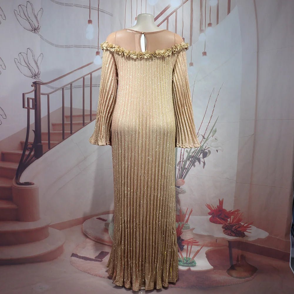 Luxury African Boubou Dress for Women – Classical Elegance Rhodochrosite Design with Folded Pleats - Free Delivery Worldwide only at Flexi Africa