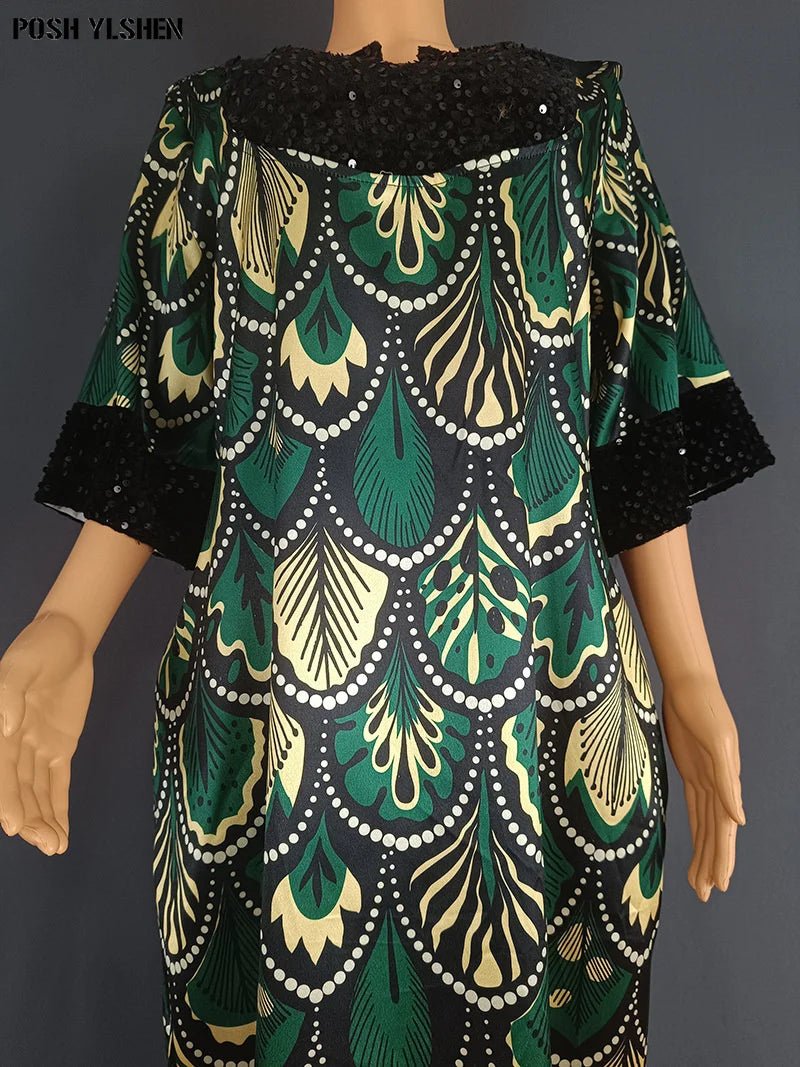 Buy Luxury African Long Gown – Sequin Embellished Caftan Dress with Floral Print and Slit for only $61.49 at Flexi Africa!