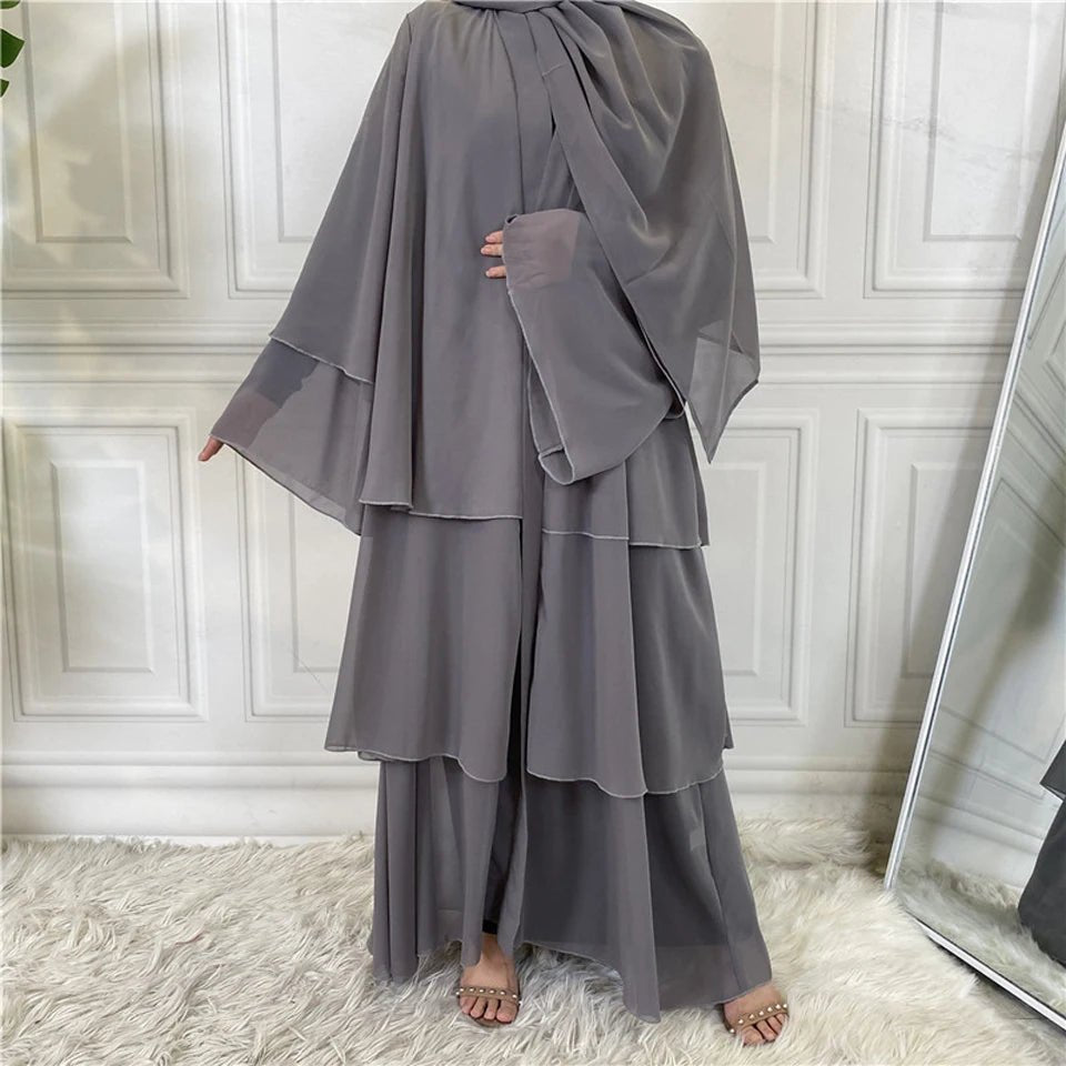 Luxury Chiffon Open Abaya Layered Kaftan for Women – Elegant Robe and Fashionable Caftan Dress - Free Delivery Worldwide only at Flexi Africa