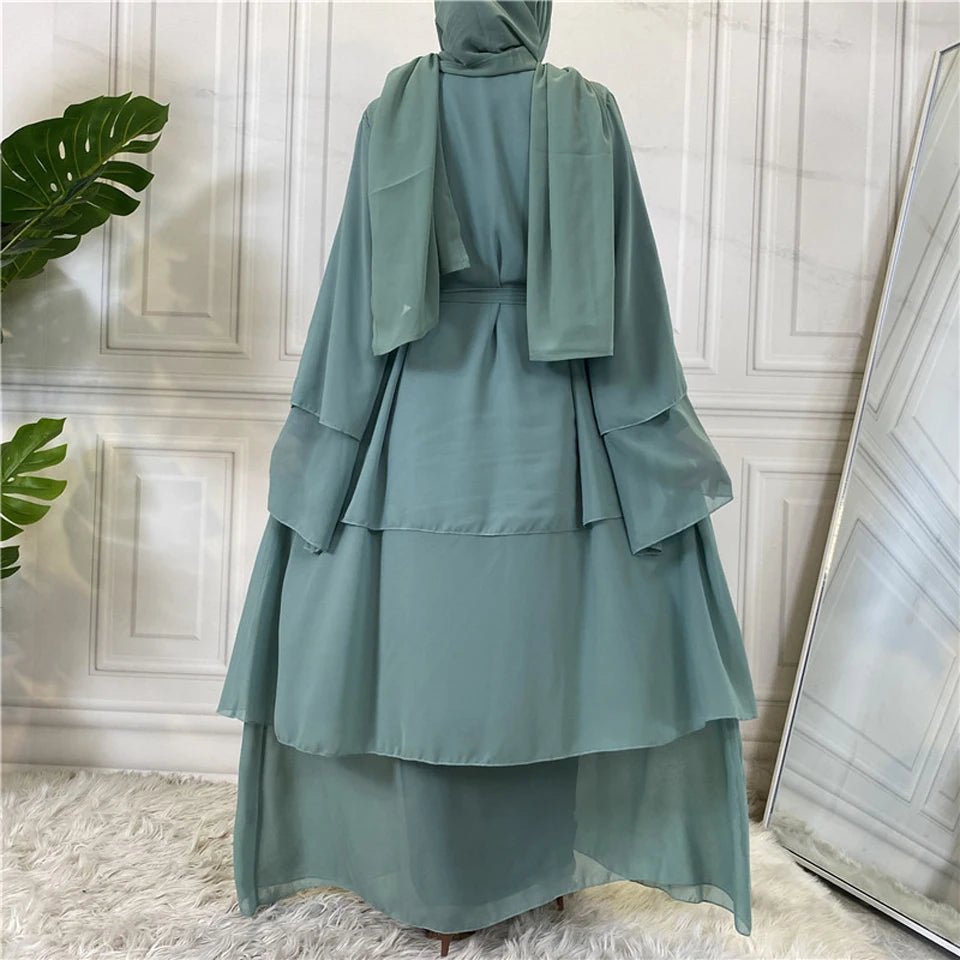 Luxury Chiffon Open Abaya Layered Kaftan for Women – Elegant Robe and Fashionable Caftan Dress - Free Delivery Worldwide only at Flexi Africa