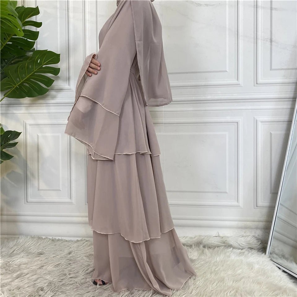 Luxury Chiffon Open Abaya Layered Kaftan for Women – Elegant Robe and Fashionable Caftan Dress - Free Delivery Worldwide only at Flexi Africa