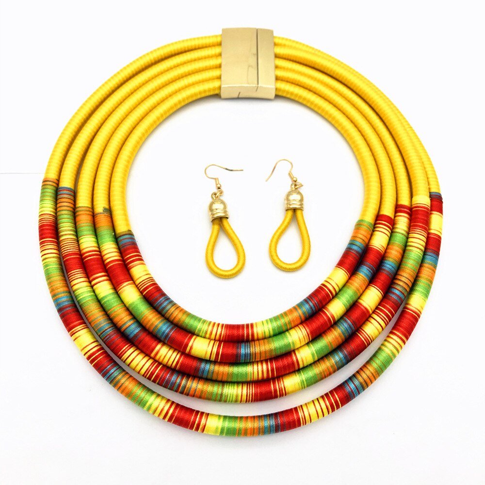 Make a Statement with our African Inspired Multilayer Choker Necklace and Earrings Jewelry Set - Flexi Africa - Flexi Africa offers Free Delivery Worldwide - Vibrant African traditional clothing showcasing bold prints and intricate designs