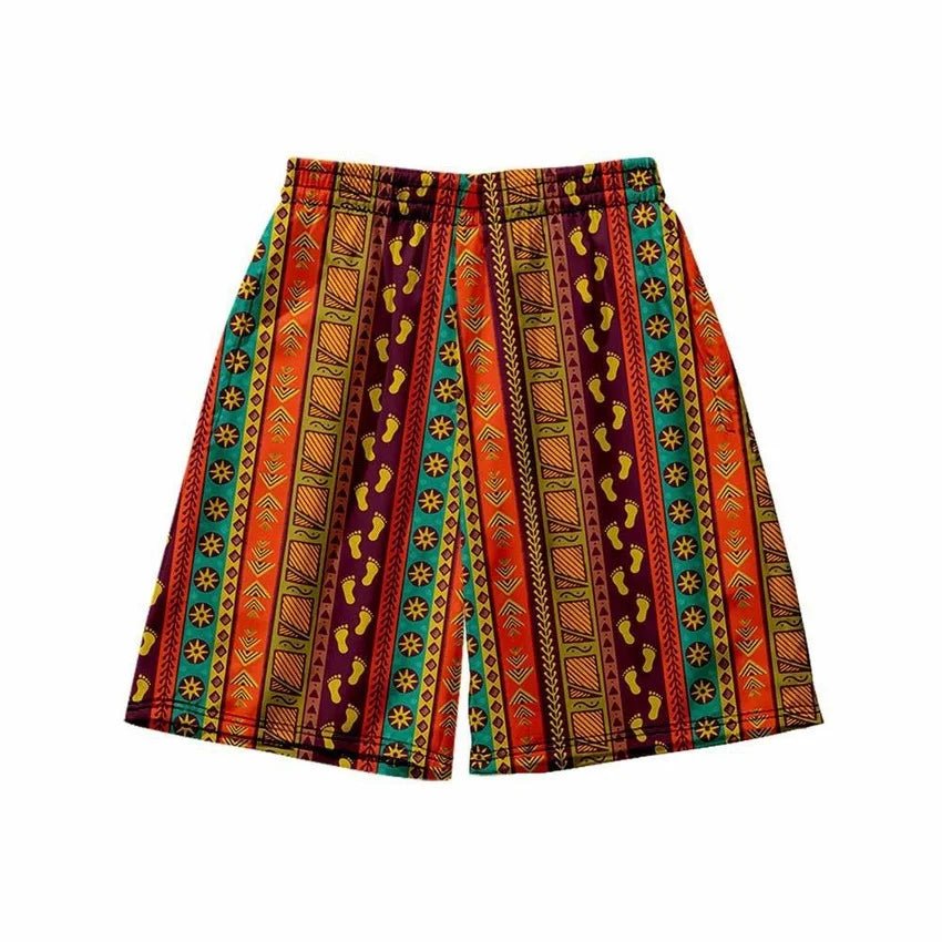 Men's African Bazin Rich Vintage Print Trousers - Fashionable Kanga Summer Dashiki Loose Casual Pants - Flexi Africa - Free Delivery Worldwide only at www.flexiafrica.com