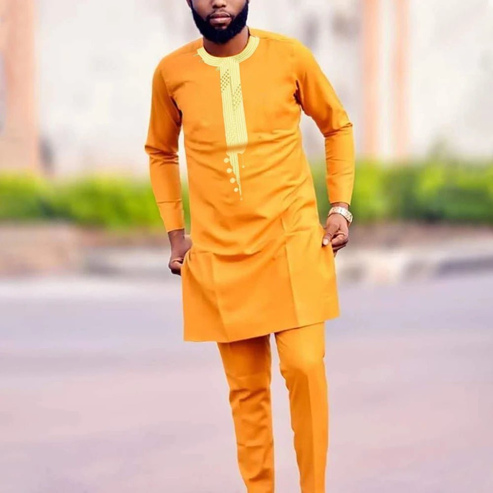 Men's African Dashiki Outfit – 2PC Embroidered Shirt & Pants, Stylish Thobe Suit - Free Delivery Worldwide only at Flexi Africa