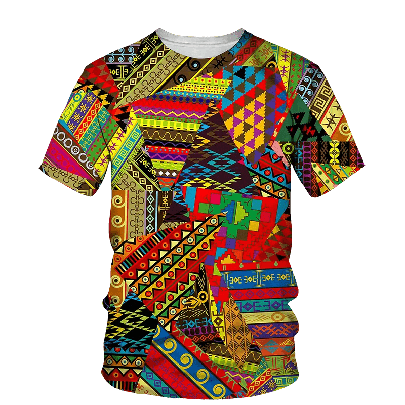 Men's African Folk Ethnic 3D Printed Fashion - O Collar, Short Sleeve, Loose Fit, Plus Size Top - Flexi Africa - Flexi Africa offers Free Delivery Worldwide - Vibrant African traditional clothing showcasing bold prints and intricate designs