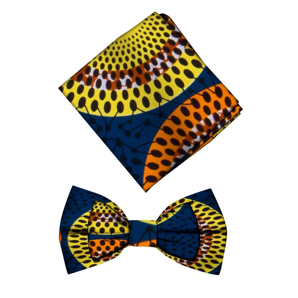 Men’s African Print Cotton Bow Tie and Kerchief – Bohemian Style Gift Set - Free Delivery Worldwide only at Flexi Africa