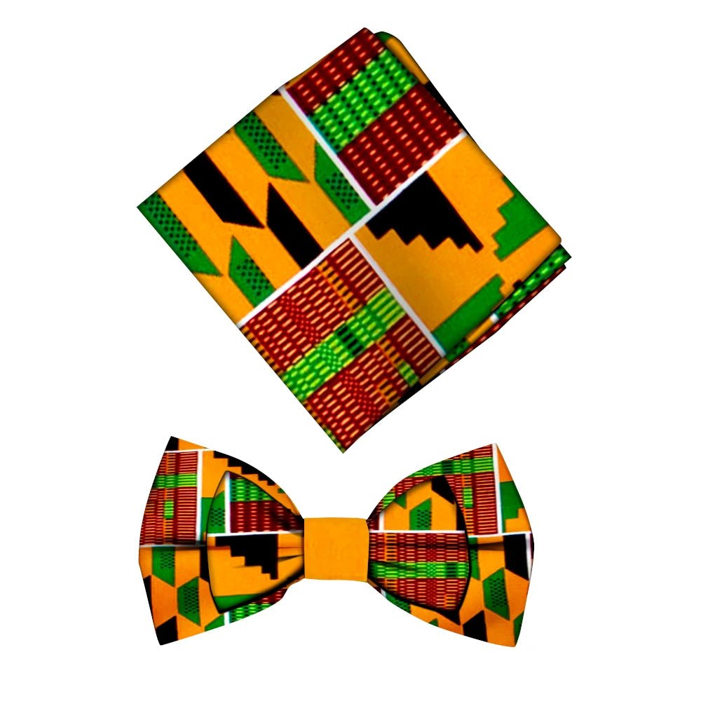 Men’s African Print Cotton Bow Tie and Kerchief – Bohemian Style Gift Set - Free Delivery Worldwide only at Flexi Africa