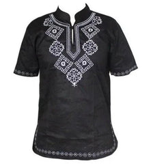 Men's Vintage African Tunic: High Quality Embroidered Dashiki T-shirt with Fringe - Ethnic Festival Hippy Top - Free Delivery Worldwide only at Flexi Africa