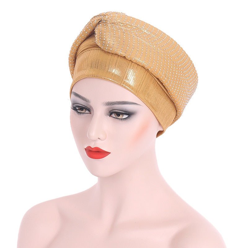 New Ready to Wear African Headtie Diamonds Glitter Women Turban Caps Bonnet Hats Female Autogeles - Flexi Africa - Shipping