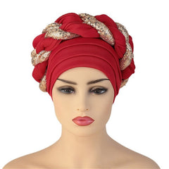 New Ready to Wear African Headtie Diamonds Glitter Women Turban Caps Bonnet Hats Female Autogeles - Flexi Africa - Shipping