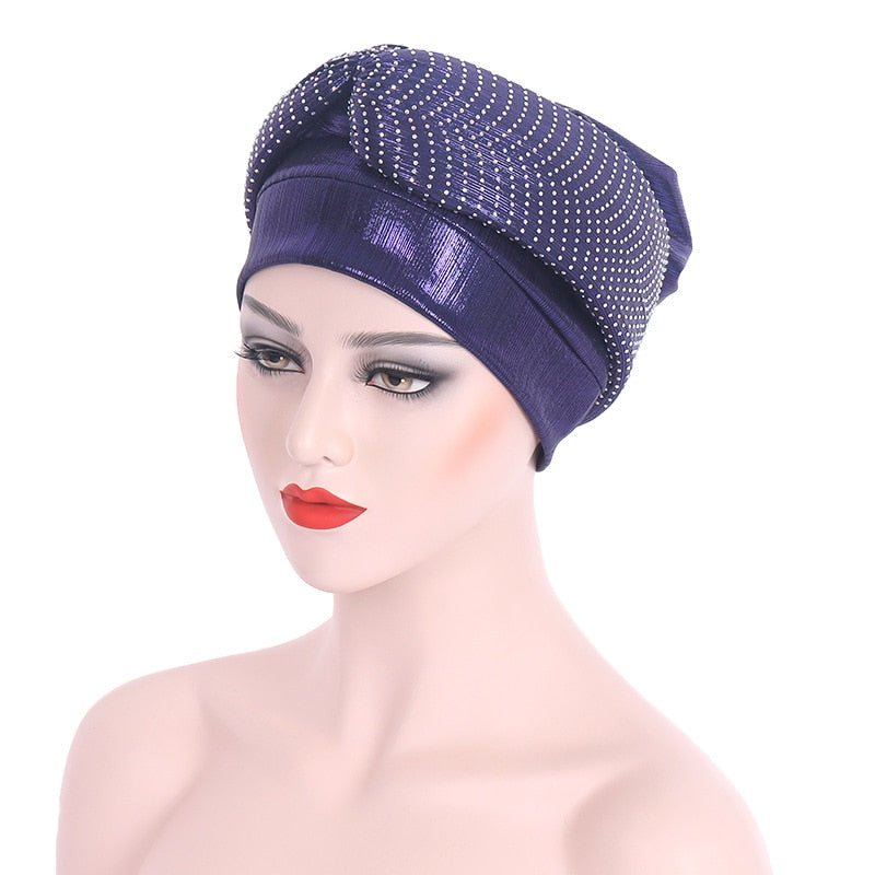 New Ready to Wear African Headtie Diamonds Glitter Women Turban Caps Bonnet Hats Female Autogeles - Flexi Africa - Shipping