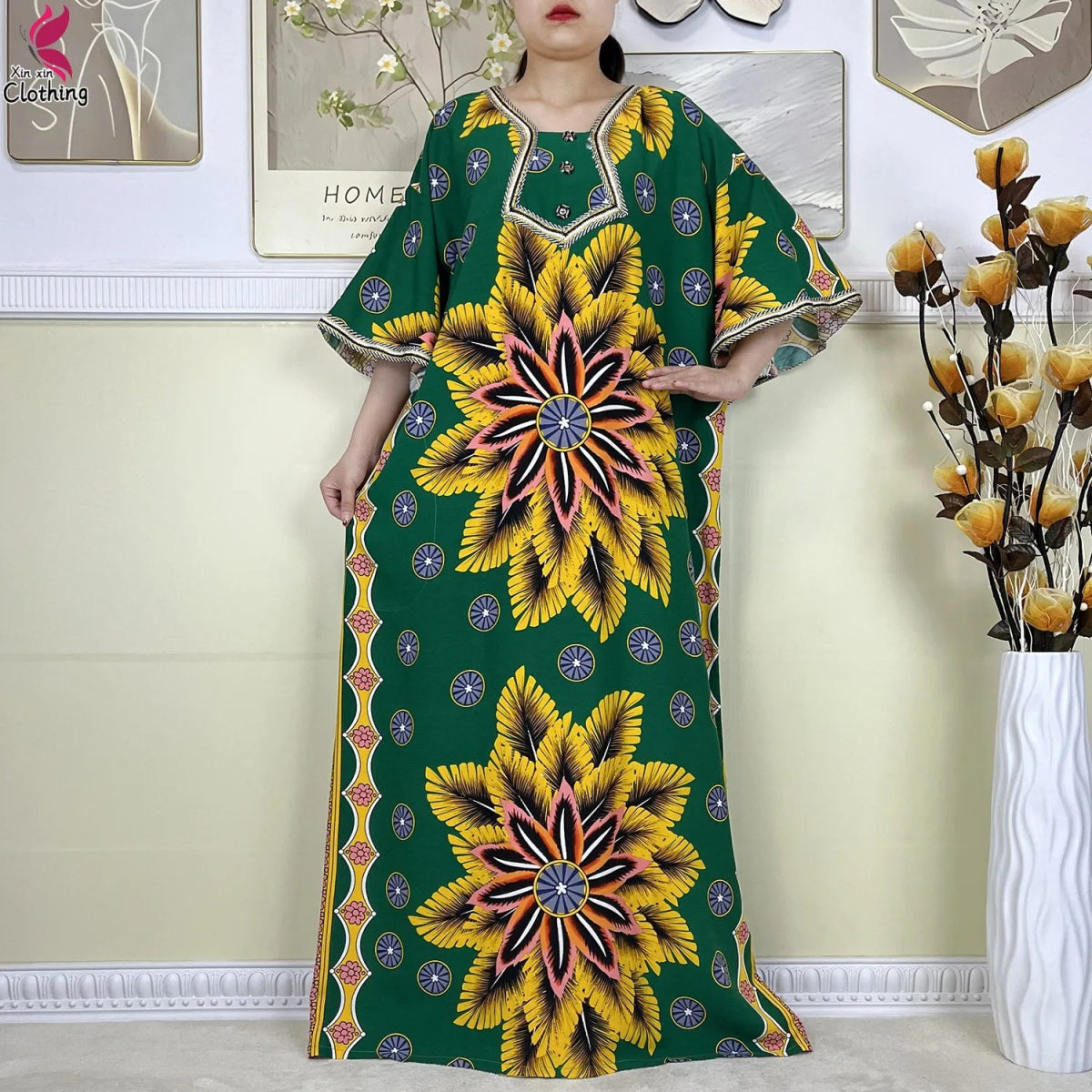 New Style High Quality Muslim Abayas For Women Dress 100%Cotton Dubai Fashion Pocket Printed African Dashiki Femme Loose Dress - Free Delivery Worldwide only at Flexi Africa