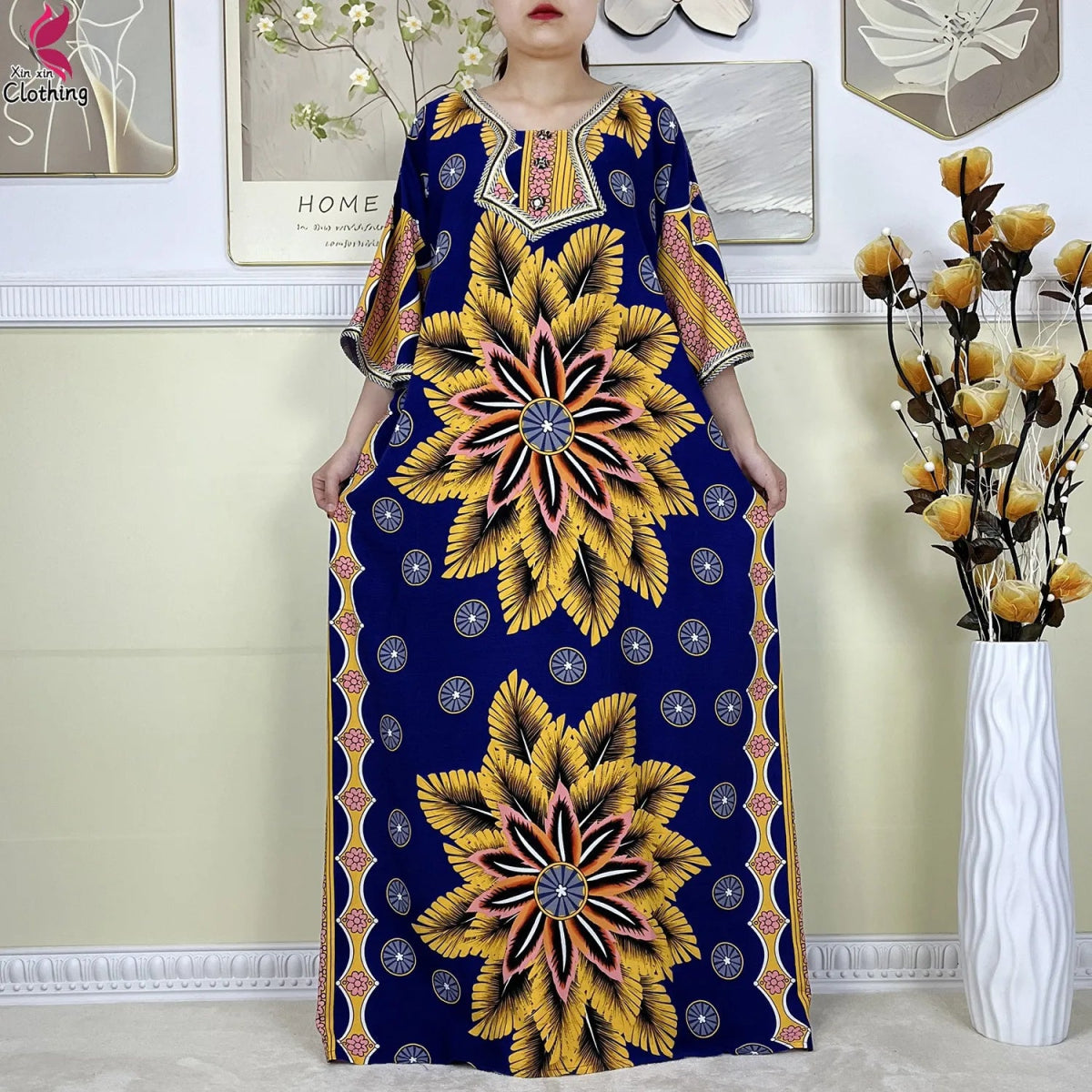 New Style High Quality Muslim Abayas For Women Dress 100%Cotton Dubai Fashion Pocket Printed African Dashiki Femme Loose Dress - Free Delivery Worldwide only at Flexi Africa