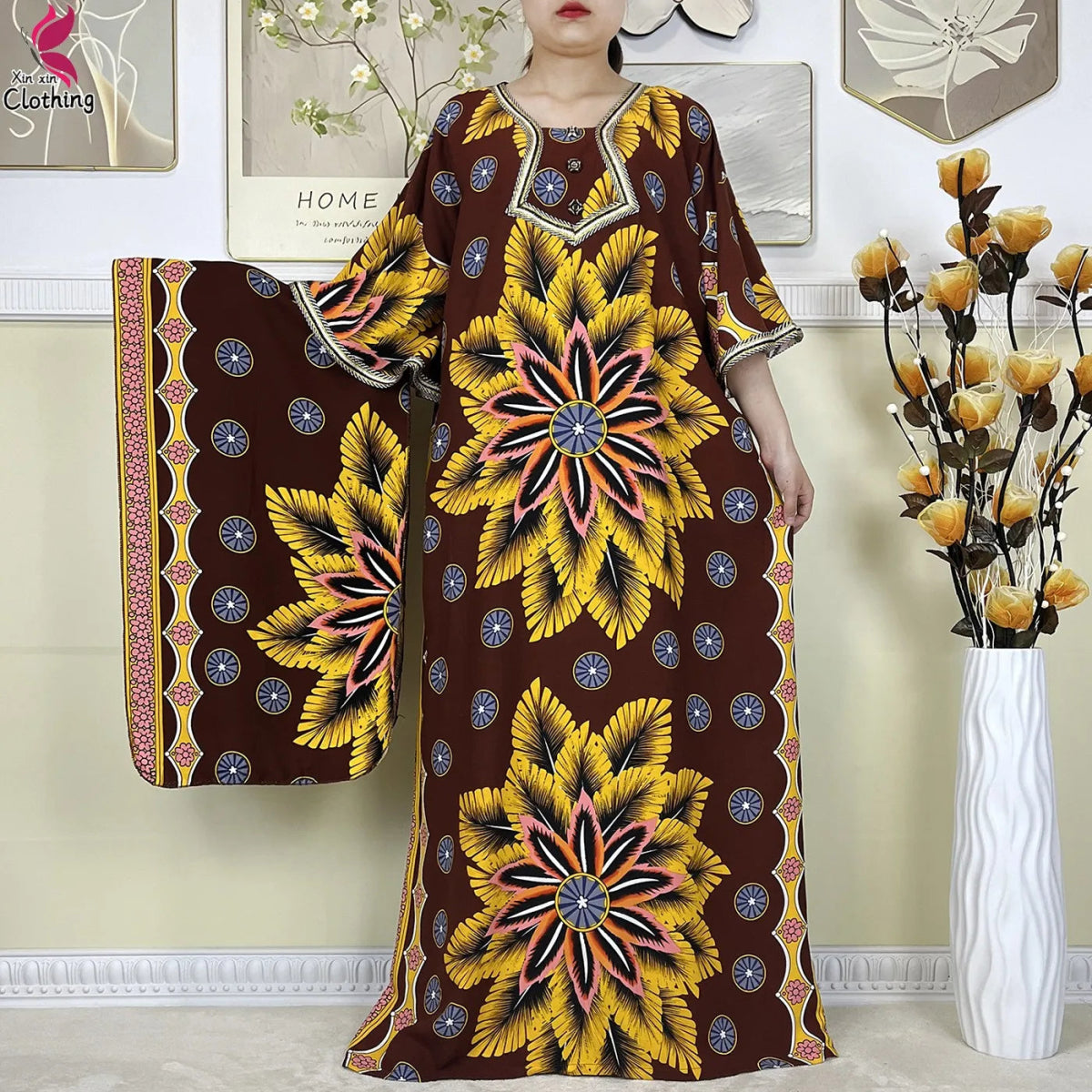 New Style High Quality Muslim Abayas For Women Dress 100%Cotton Dubai Fashion Pocket Printed African Dashiki Femme Loose Dress - Free Delivery Worldwide only at Flexi Africa