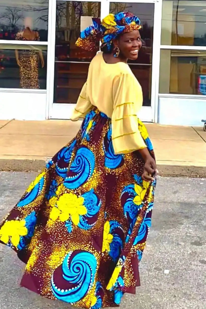 ON SALE!!! youth maxi skirt, African kente design Maxi Skirt With Pockets High Waist Ethnic Clothing Ankara Long Wax Skirt - Free Delivery Worldwide only at Flexi Africa