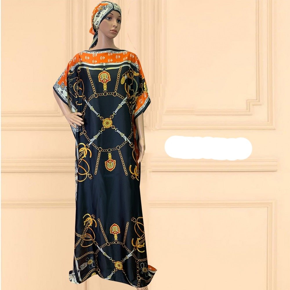 Oversized African Print Abaya Dress with Scarf - Loose, Long, and Fashionable for Women of All Sizes - Flexi Africa