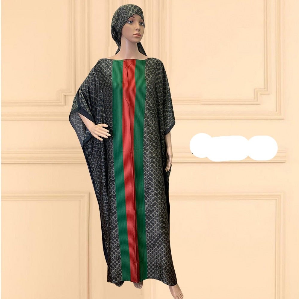 Oversized African Print Abaya Dress with Scarf - Loose, Long, and Fashionable for Women of All Sizes - Flexi Africa