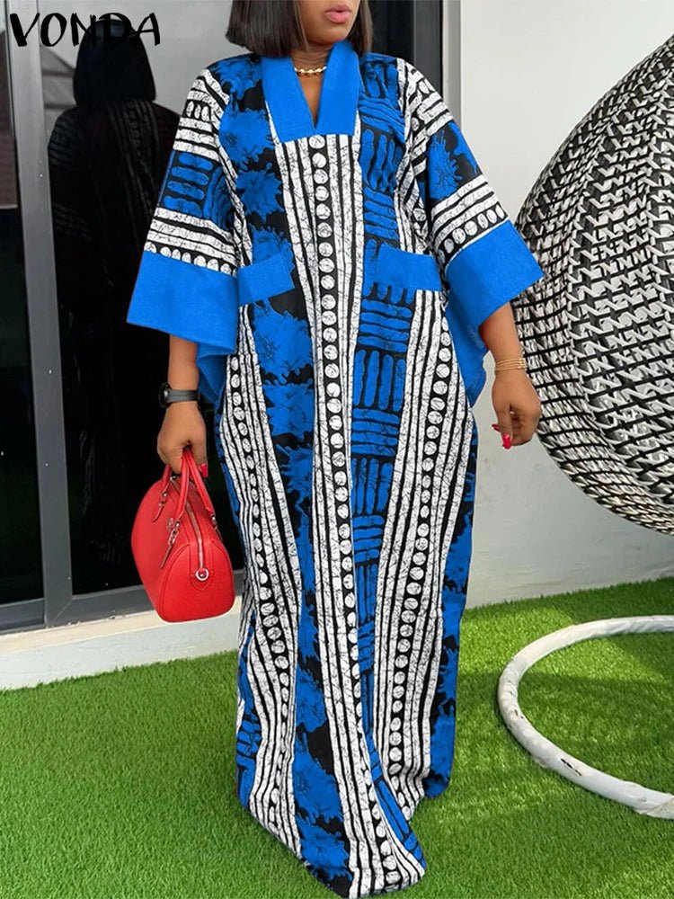 Buy Women Maxi Dress Summer Long Party Vestidos Vintage Printed Sundress Casual V-Neck Robe for only $21.49 at Flexi Africa!