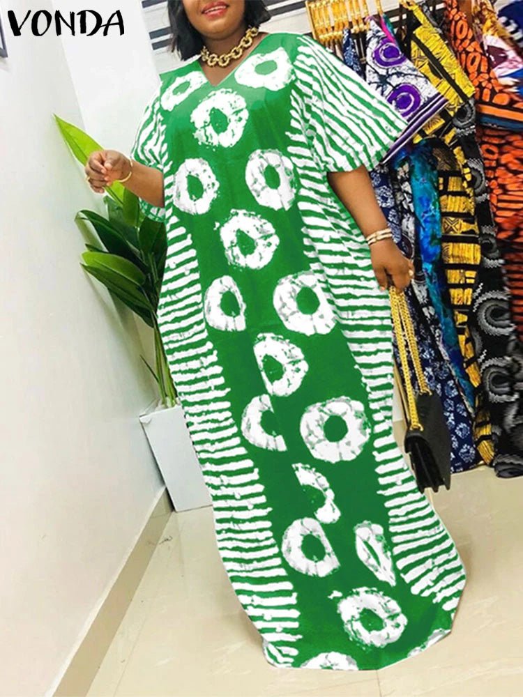Buy Women Maxi Dress Summer Long Party Vestidos Vintage Printed Sundress Casual V-Neck Robe for only $21.49 at Flexi Africa!