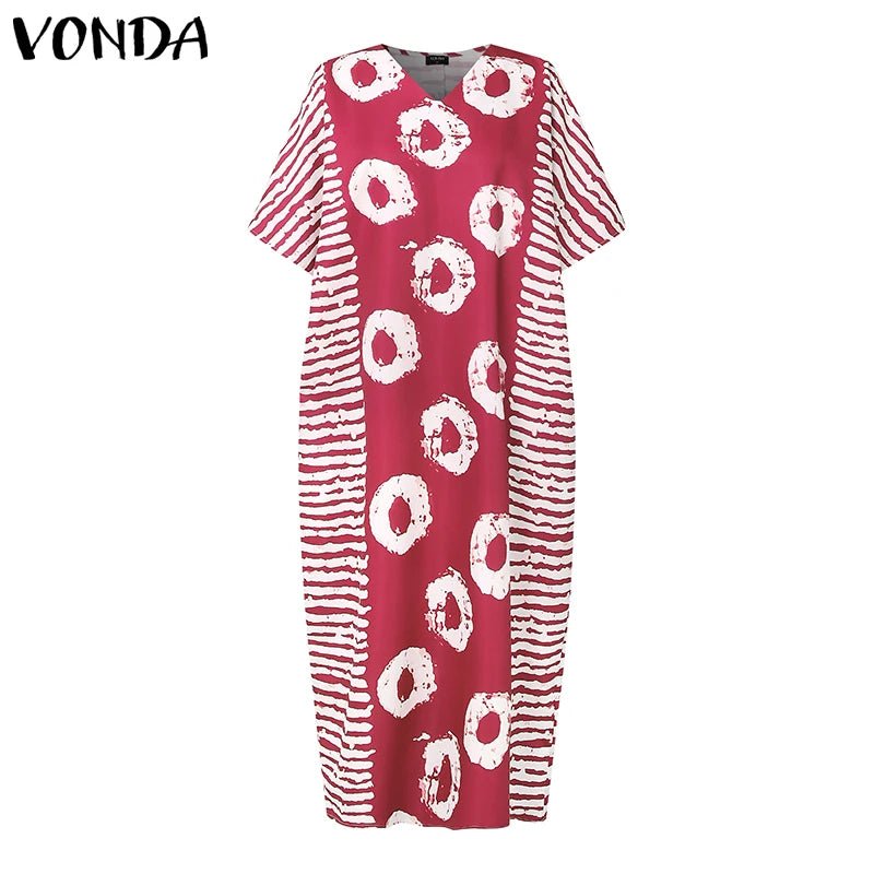 Buy Women Maxi Dress Summer Long Party Vestidos Vintage Printed Sundress Casual V-Neck Robe for only $21.49 at Flexi Africa!