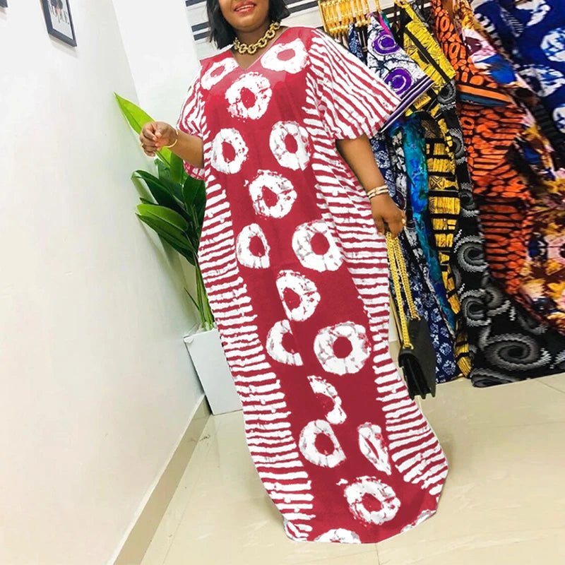Buy Women Maxi Dress Summer Long Party Vestidos Vintage Printed Sundress Casual V-Neck Robe for only $21.49 at Flexi Africa!