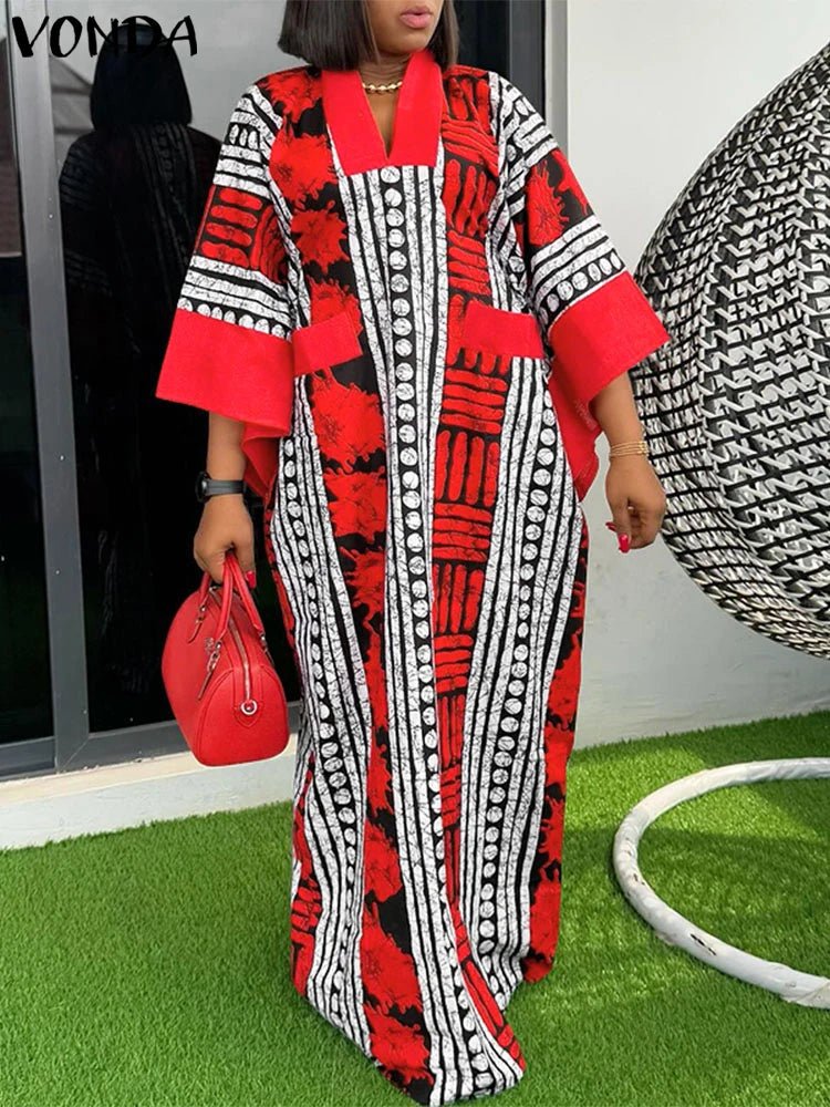 Buy Women Maxi Dress Summer Long Party Vestidos Vintage Printed Sundress Casual V-Neck Robe for only $21.49 at Flexi Africa!