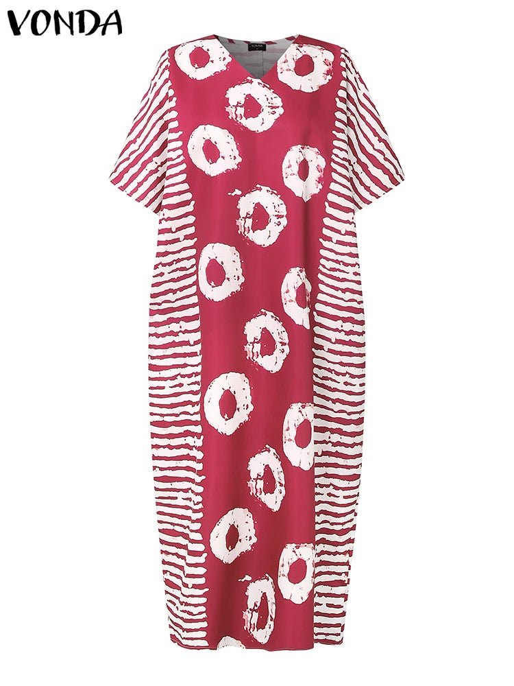 Buy Women Maxi Dress Summer Long Party Vestidos Vintage Printed Sundress Casual V-Neck Robe for only $21.49 at Flexi Africa!