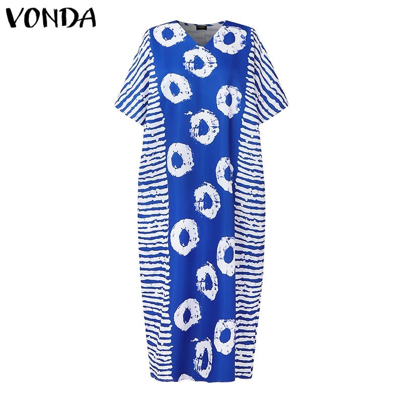 Buy Women Maxi Dress Summer Long Party Vestidos Vintage Printed Sundress Casual V-Neck Robe for only $21.49 at Flexi Africa!