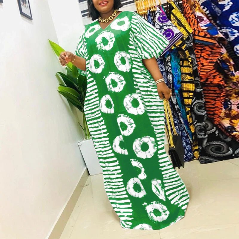 Buy Women Maxi Dress Summer Long Party Vestidos Vintage Printed Sundress Casual V-Neck Robe for only $21.49 at Flexi Africa!