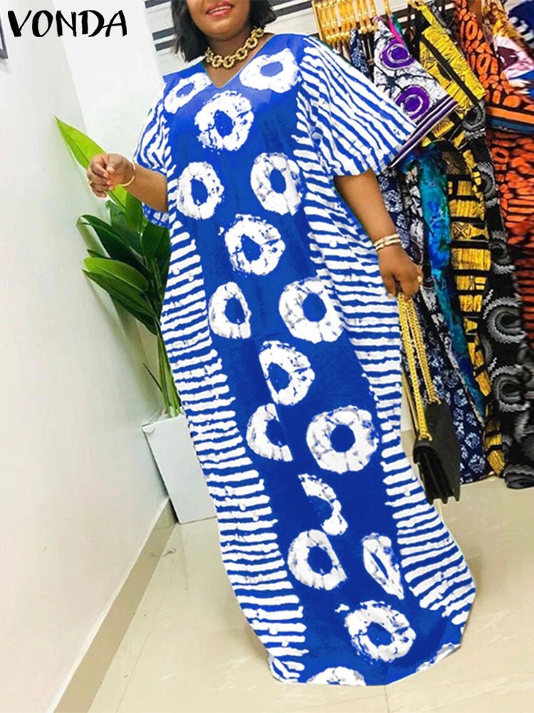 Buy Women Maxi Dress Summer Long Party Vestidos Vintage Printed Sundress Casual V-Neck Robe for only $21.49 at Flexi Africa!