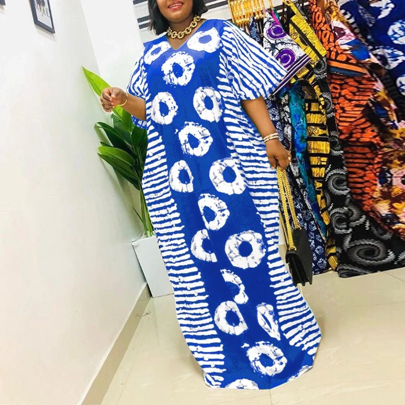 Buy Women Maxi Dress Summer Long Party Vestidos Vintage Printed Sundress Casual V-Neck Robe for only $21.49 at Flexi Africa!