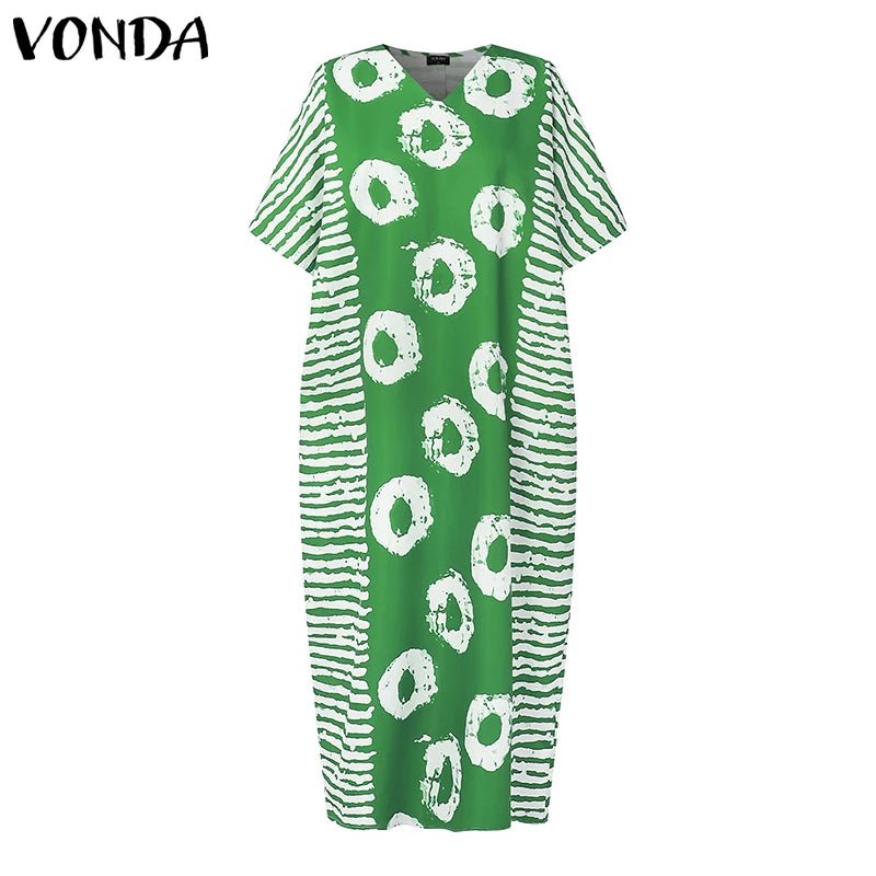 Buy Women Maxi Dress Summer Long Party Vestidos Vintage Printed Sundress Casual V-Neck Robe for only $21.49 at Flexi Africa!