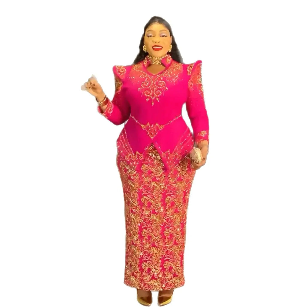 Plus Size African Ankara Long Evening Dress Elegant Women’s Wedding & Party Gown - Free Delivery Worldwide only at Flexi Africa