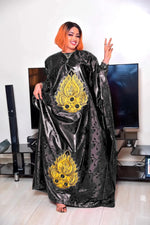 Plus Size African Bazin Riche Dress for Women – Elegant Floor - Length Embroidered Gown with Matching Scarf - Free Delivery Worldwide only at Flexi Africa