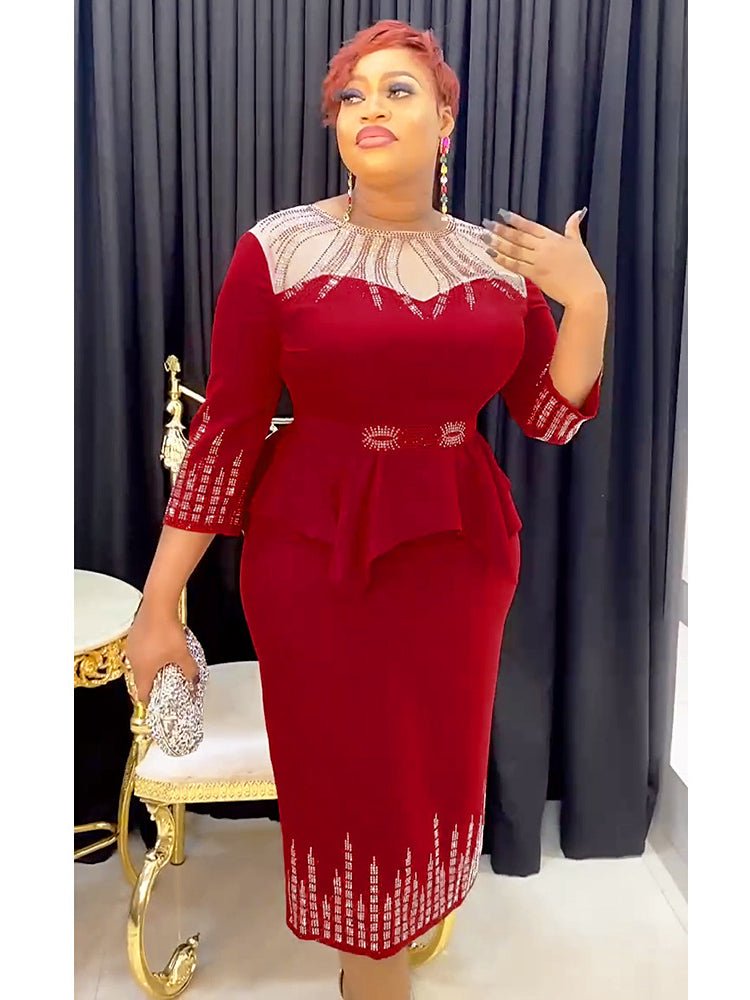 Plus Size African Bodycon Maxi Dress for Women – 3/4 Sleeve Polyester Evening Gown - Free Delivery Worldwide only at Flexi Africa