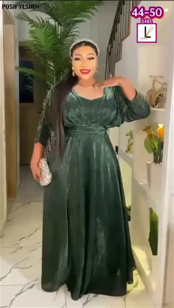 Plus Size African Evening Dress for Women Luxury Glitter Ankara Long Gown Wedding Party Wear - Free Delivery Worldwide only at Flexi Africa