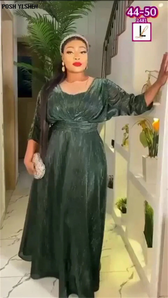 Plus Size African Evening Dress for Women Luxury Glitter Ankara Long Gown Wedding Party Wear - Free Delivery Worldwide only at Flexi Africa