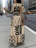 Plus Size African - Indian Tribal Maxi Dress – Long Sleeve A - Line Fit - Free Delivery Worldwide only at Flexi Africa