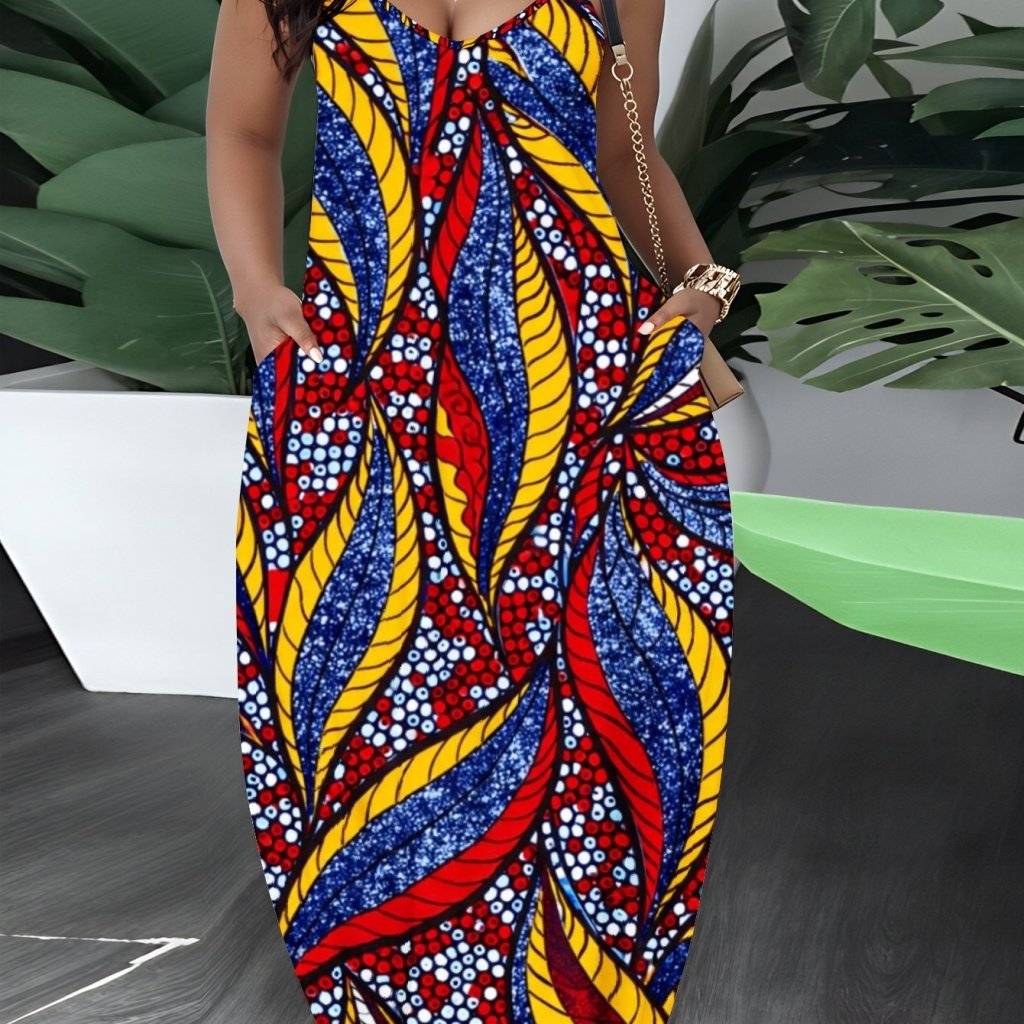Plus Size African Print Strapless Maxi Dress – Red Blue Yellow Bohemian Summer Gown - Free Delivery Worldwide only at Flexi Africa