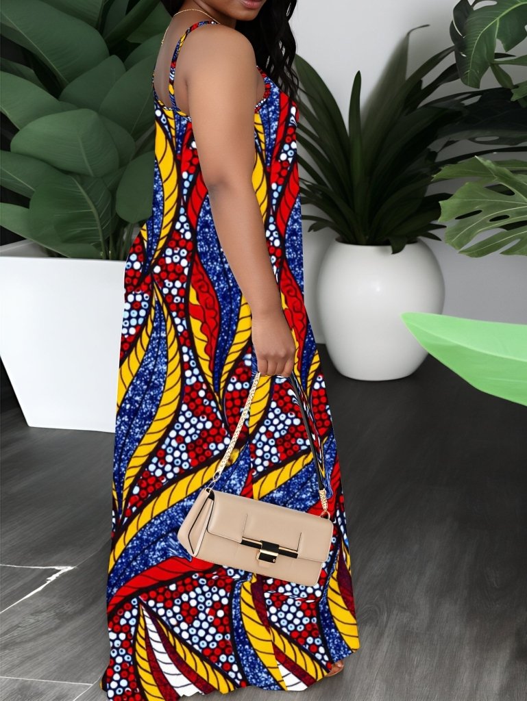 Plus Size African Print Strapless Maxi Dress – Red Blue Yellow Bohemian Summer Gown - Free Delivery Worldwide only at Flexi Africa