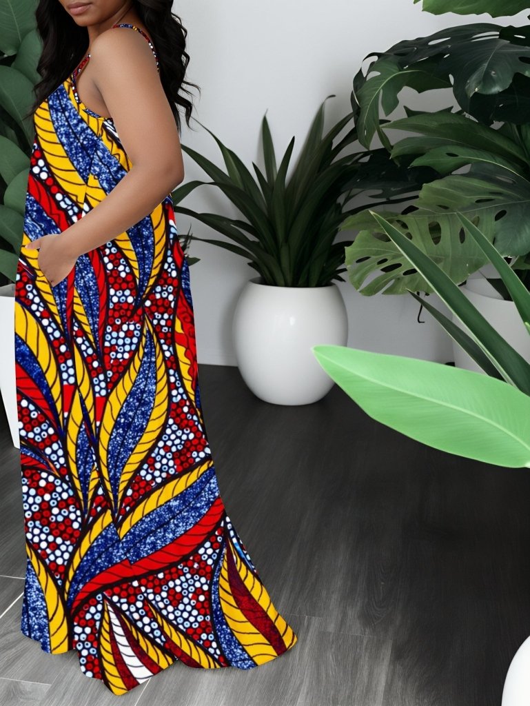 Plus Size African Print Strapless Maxi Dress – Red Blue Yellow Bohemian Summer Gown - Free Delivery Worldwide only at Flexi Africa