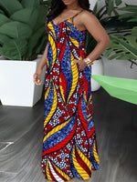 Plus Size African Print Strapless Maxi Dress – Red Blue Yellow Bohemian Summer Gown - Free Delivery Worldwide only at Flexi Africa