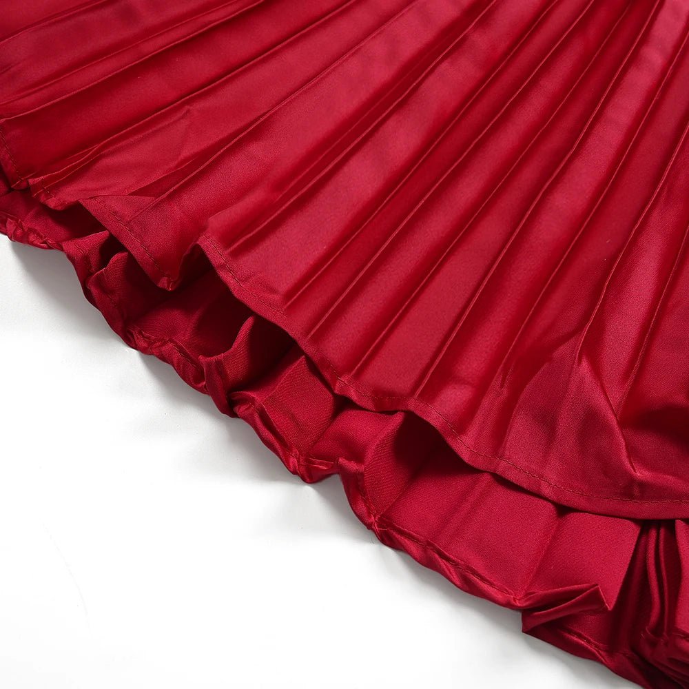 Plus Size African Wedding Outfit – Red Lace Top & Elegant Pleated Maxi Skirt Set - Free Delivery Worldwide only at Flexi Africa