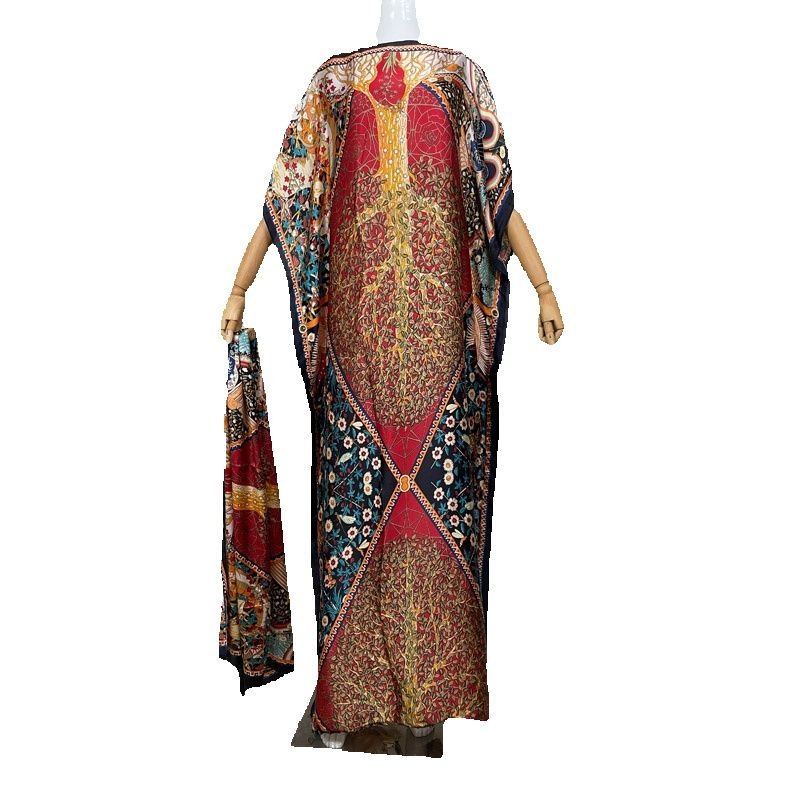 Plus-Size Dress Set with Elegant Floor-Length Gown and Matching Scarf - Flexi Africa - Free Delivery www.flexiafrica.com