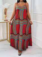 Plus Size Elegant Printed Maxi Dress with Straps & Pockets – Spring Summer Style - Free Delivery Worldwide only at Flexi Africa