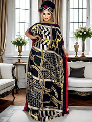 Plus Size Polka Dot Print Kaftan Dress, Modest Crew Neck Short Sleeve Maxi Dress - Free Delivery Worldwide only at Flexi Africa