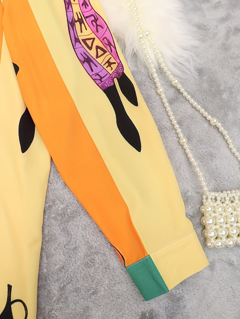 Plus Size Portrait Print Shirt Dress – Loose Fit Long Sleeve Casual Resort Wear - Free Delivery Worldwide only at Flexi Africa