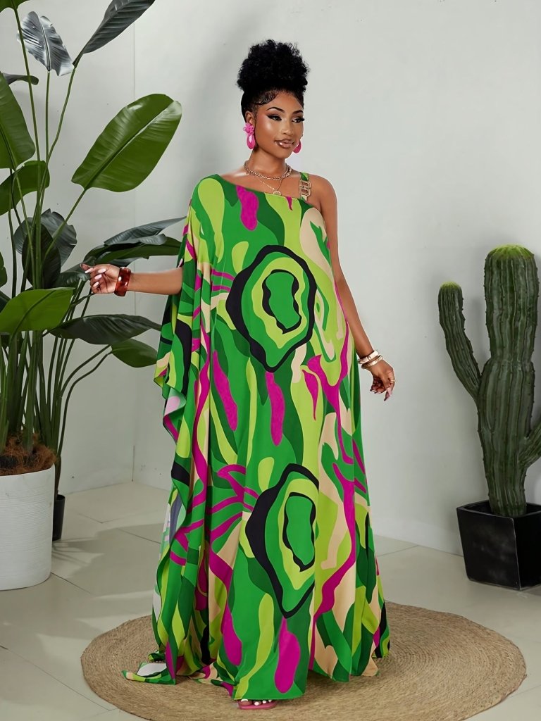 Plus Size Striped Maxi Dress for Women – Off - Shoulder Beach & Resort Style - Free Delivery Worldwide only at Flexi Africa