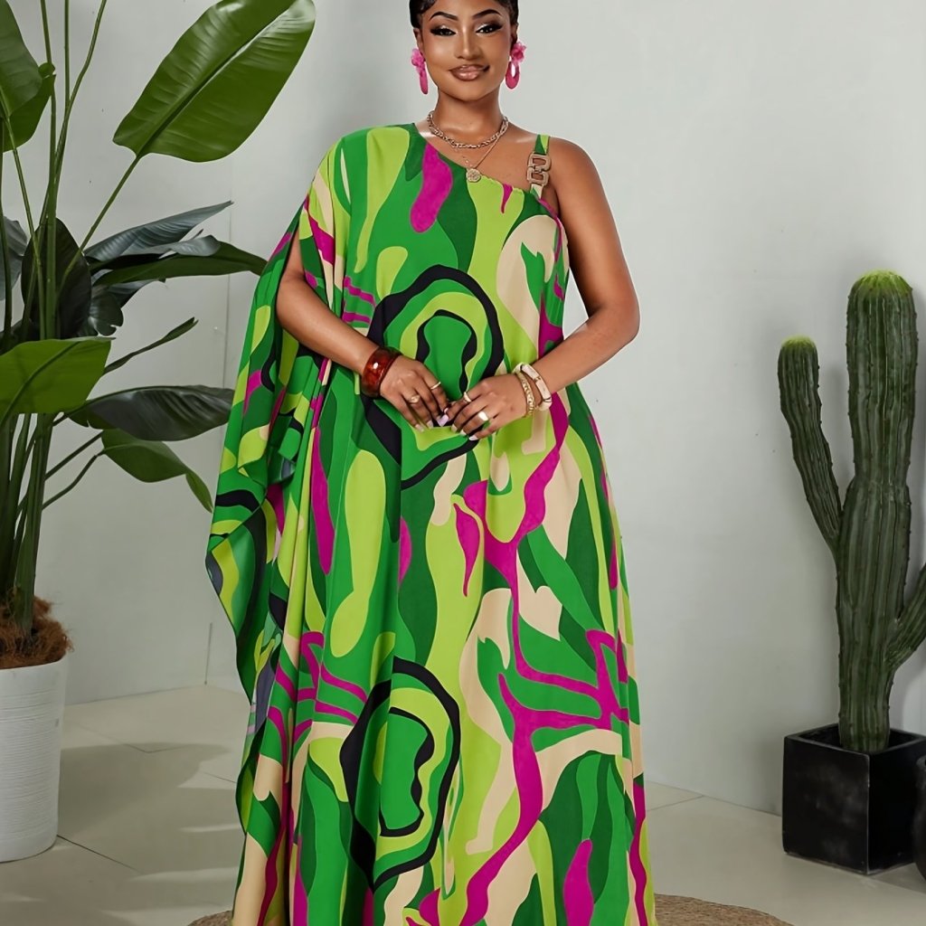 Plus Size Striped Maxi Dress for Women – Off - Shoulder Beach & Resort Style - Free Delivery Worldwide only at Flexi Africa