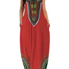 Plus Size Woman Print Cami Dress, Casual Pocket Long Length Strap Dress - Free Delivery Worldwide only at Flexi Africa